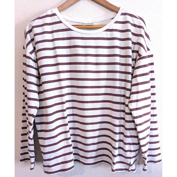 Selected Femme Tops - Selected Femme SFNATALI Striped Boatneck Top White Burgundy Long Sleeve M